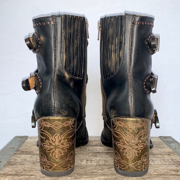 Sold OLD GRINGO Addison NEW Black Leather Buckle Zipper Boho Western Ankle Boots - Picture 8 of 10